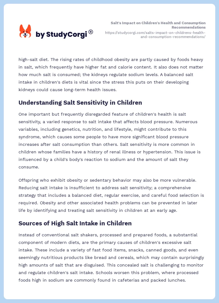 Salt's Impact on Children's Health and Consumption Recommendations. Page 2