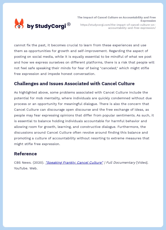 The Impact of Cancel Culture on Accountability and Free Expression. Page 2