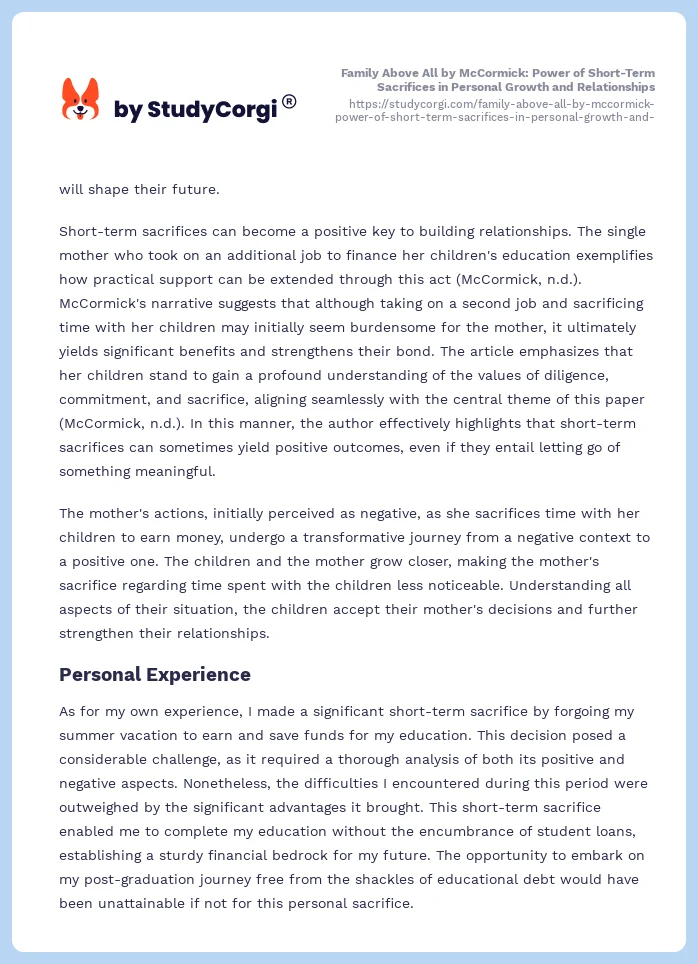 Family Above All by McCormick: Power of Short-Term Sacrifices in Personal Growth and Relationships. Page 2