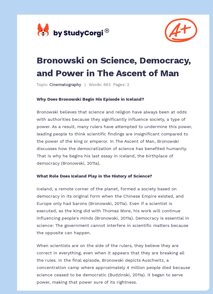 Bronowski on Science, Democracy, and Power in The Ascent of Man. Page 1