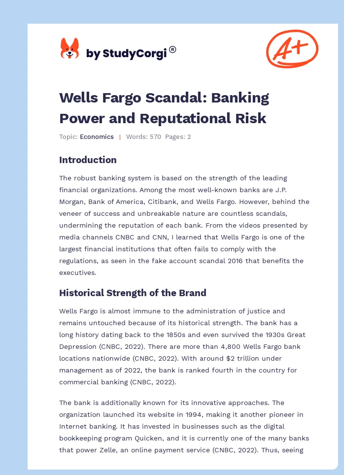 Wells Fargo Scandal: Banking Power and Reputational Risk. Page 1