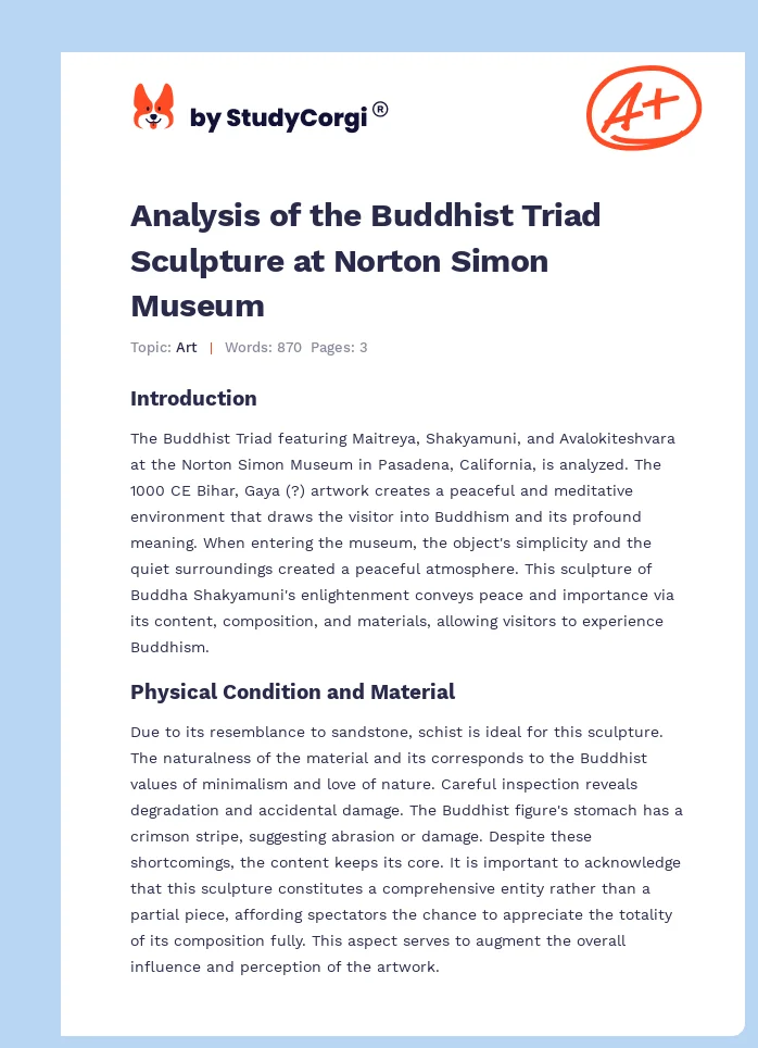 Analysis of the Buddhist Triad Sculpture at Norton Simon Museum. Page 1