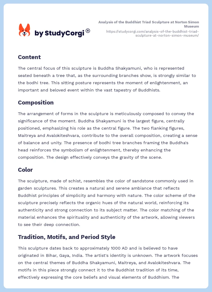 Analysis of the Buddhist Triad Sculpture at Norton Simon Museum. Page 2