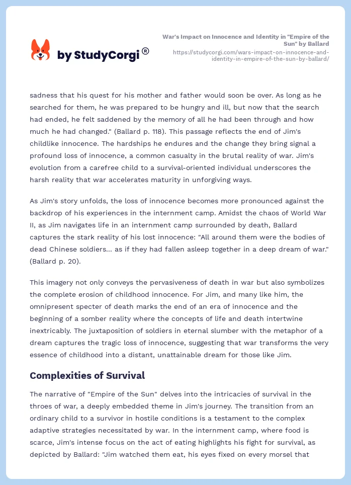 War's Impact on Innocence and Identity in "Empire of the Sun" by Ballard. Page 2