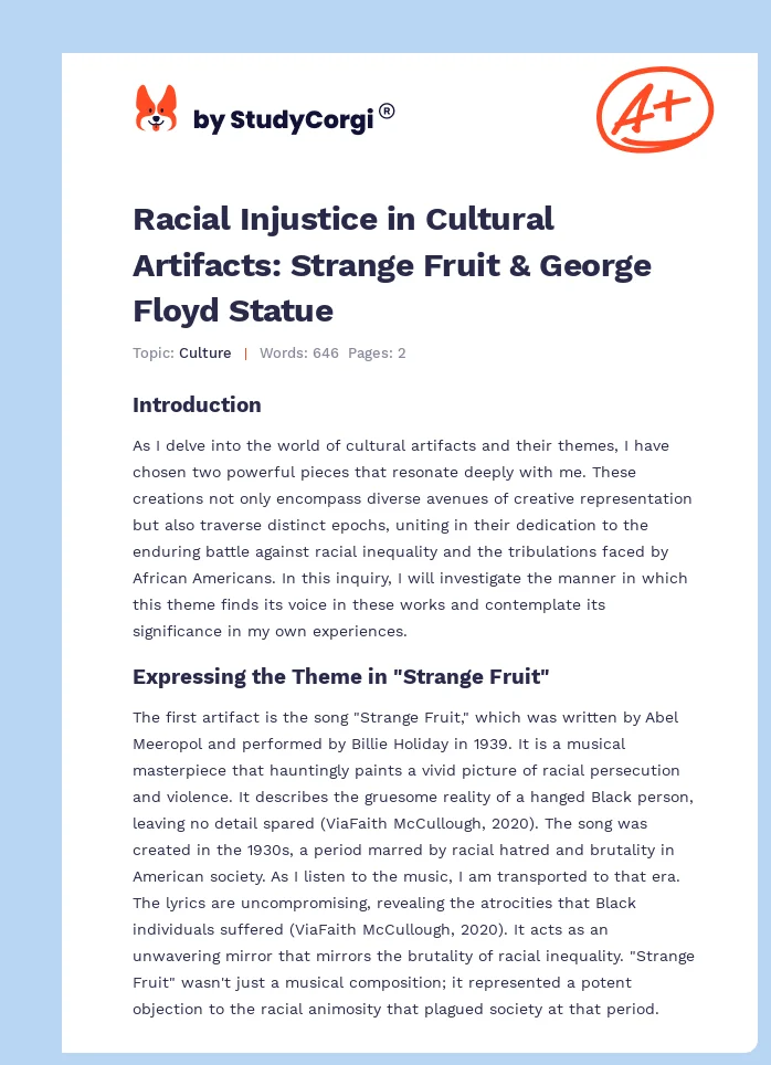 Racial Injustice in Cultural Artifacts: Strange Fruit & George Floyd Statue. Page 1