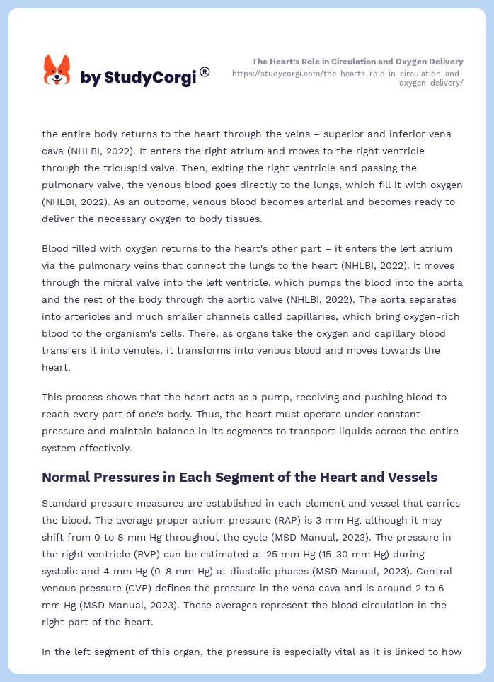 The Heart’s Role in Circulation and Oxygen Delivery. Page 2