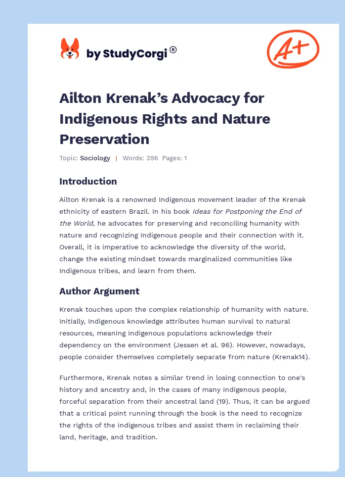 Ailton Krenak’s Advocacy for Indigenous Rights and Nature Preservation. Page 1