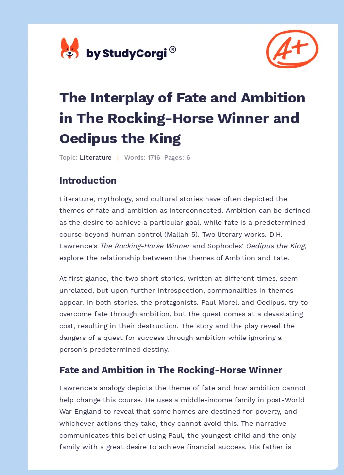 The Interplay of Fate and Ambition in The Rocking-Horse Winner and Oedipus the King. Page 1