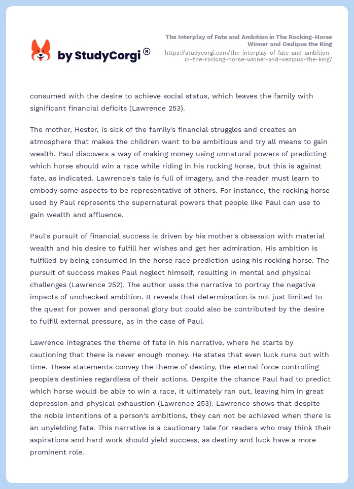 The Interplay of Fate and Ambition in The Rocking-Horse Winner and Oedipus the King. Page 2