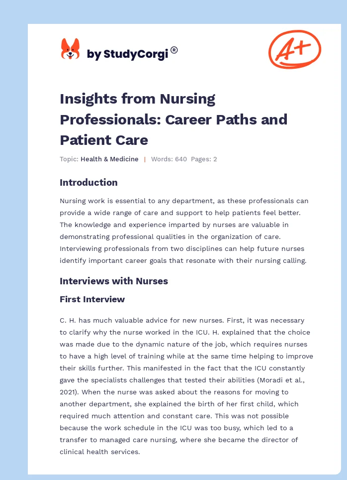 Insights from Nursing Professionals: Career Paths and Patient Care. Page 1