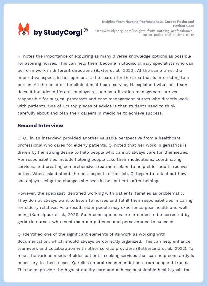 Insights from Nursing Professionals: Career Paths and Patient Care. Page 2