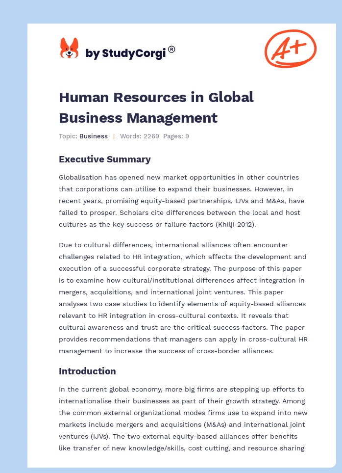 Human Resources in Global Business Management. Page 1