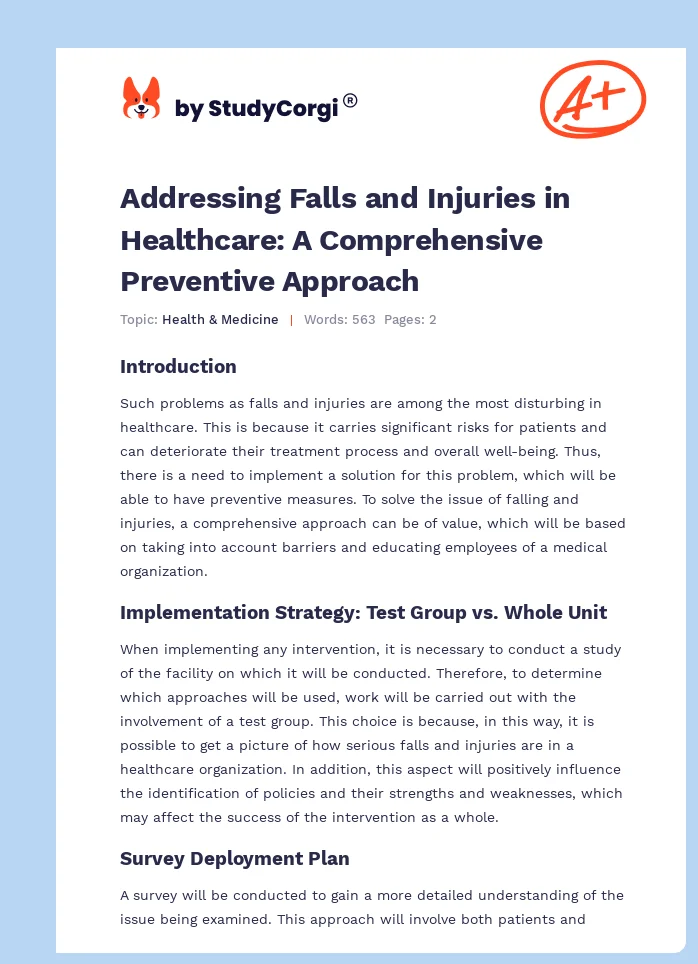 Addressing Falls and Injuries in Healthcare: A Comprehensive Preventive Approach. Page 1