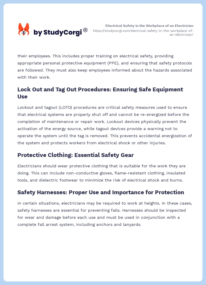 Electrical Safety in the Workplace of an Electrician. Page 2