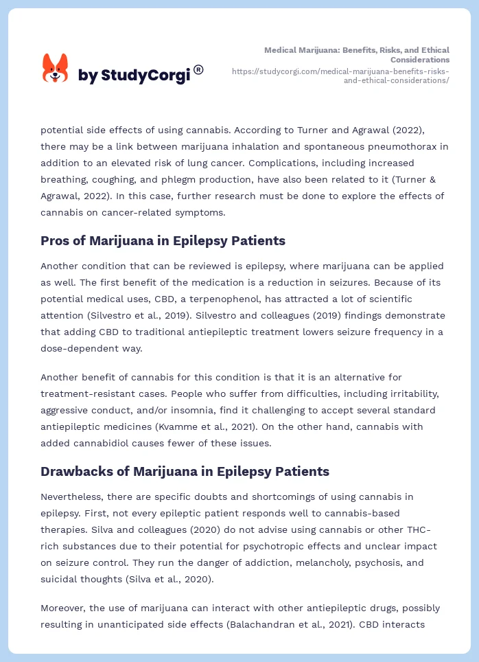 Medical Marijuana: Benefits, Risks, and Ethical Considerations. Page 2