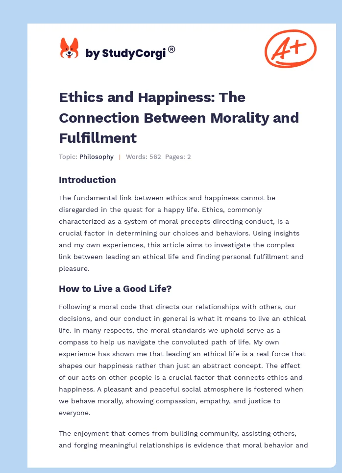 Ethics and Happiness: The Connection Between Morality and Fulfillment. Page 1
