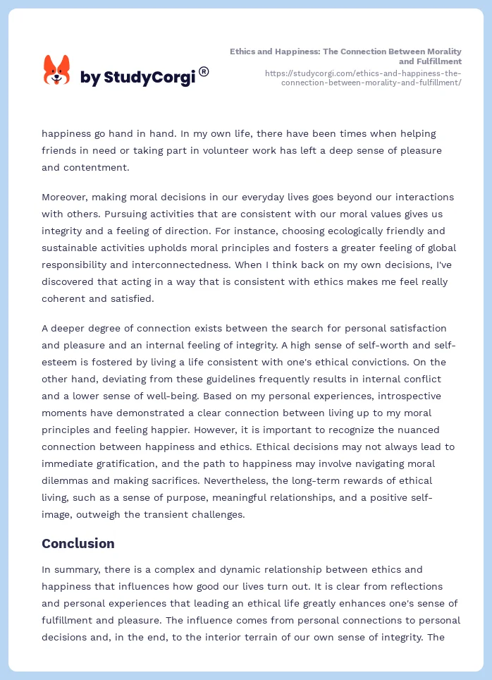 Ethics and Happiness: The Connection Between Morality and Fulfillment. Page 2
