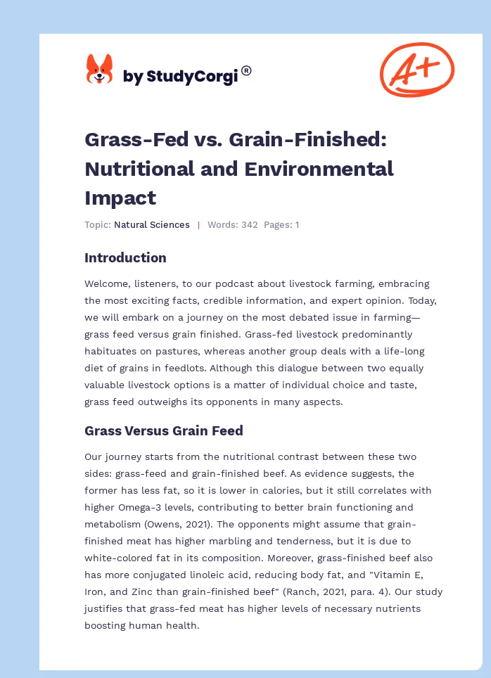 Grass-Fed vs. Grain-Finished: Nutritional and Environmental Impact. Page 1