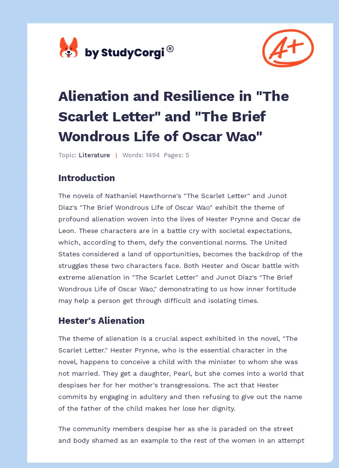 Alienation and Resilience in "The Scarlet Letter" and "The Brief Wondrous Life of Oscar Wao". Page 1