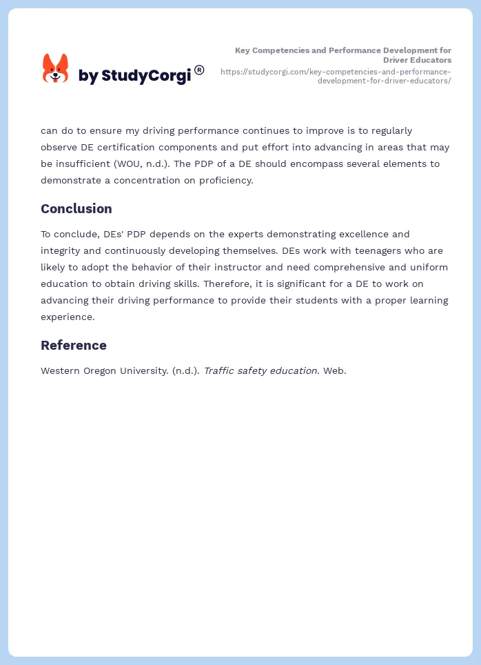 Key Competencies and Performance Development for Driver Educators. Page 2