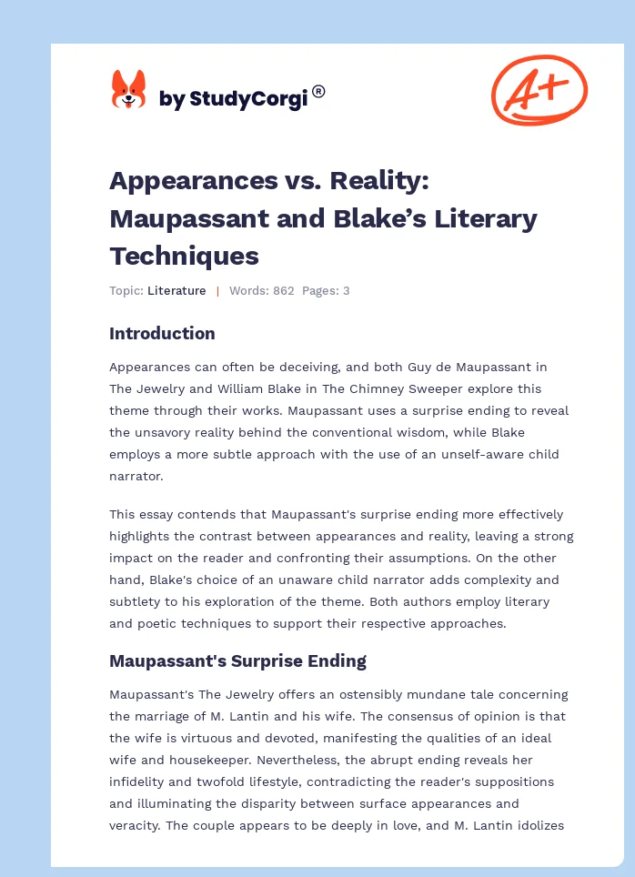 Appearances vs. Reality: Maupassant and Blake’s Literary Techniques. Page 1