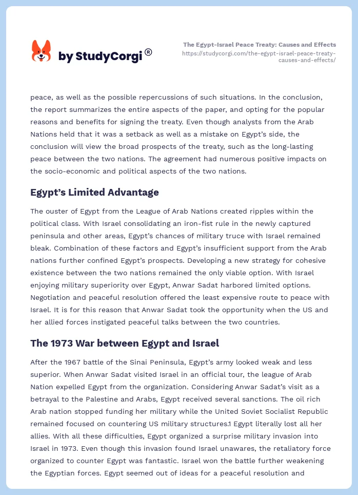 The Egypt-Israel Peace Treaty: Causes and Effects. Page 2