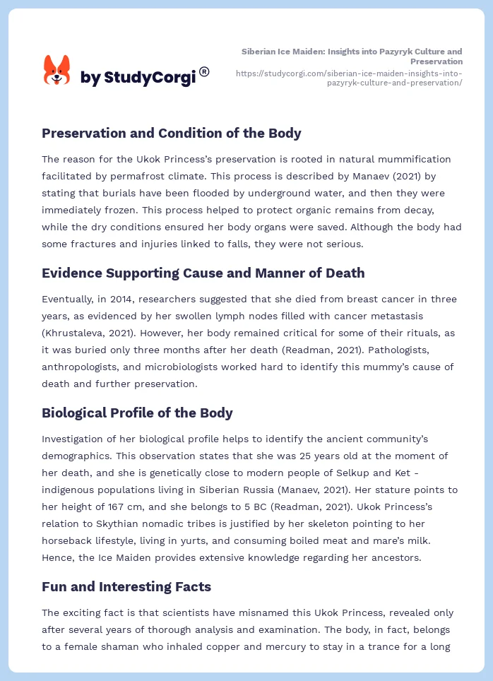 Siberian Ice Maiden: Insights into Pazyryk Culture and Preservation. Page 2