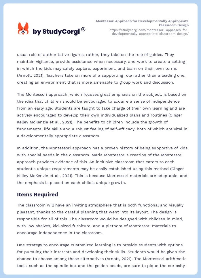 Montessori Approach for Developmentally Appropriate Classroom Design. Page 2