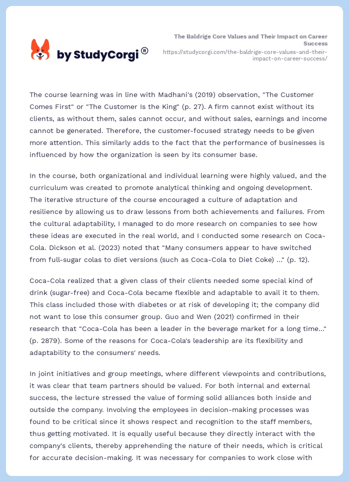 The Baldrige Core Values and Their Impact on Career Success. Page 2