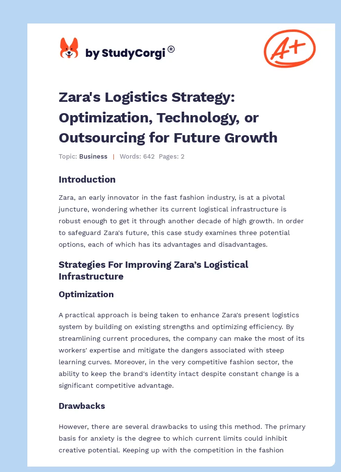 Zara's Logistics Strategy: Optimization, Technology, or Outsourcing for Future Growth. Page 1