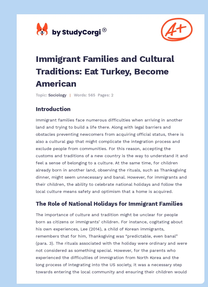 Immigrant Families and Cultural Traditions: Eat Turkey, Become American. Page 1