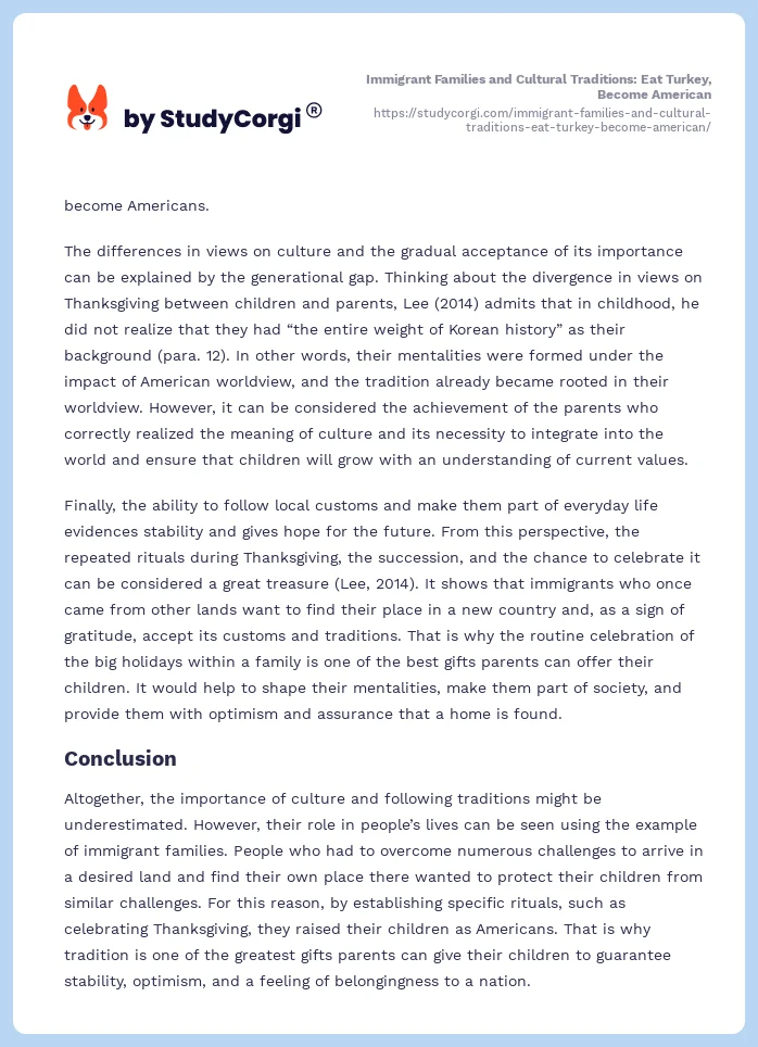 Immigrant Families and Cultural Traditions: Eat Turkey, Become American. Page 2