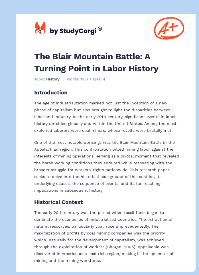 The Blair Mountain Battle: A Turning Point in Labor History. Page 1
