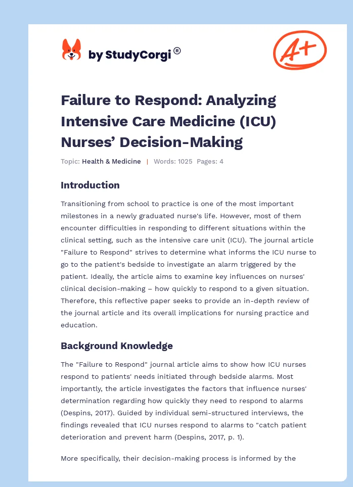 Failure to Respond: Analyzing Intensive Care Medicine (ICU) Nurses’ Decision-Making. Page 1