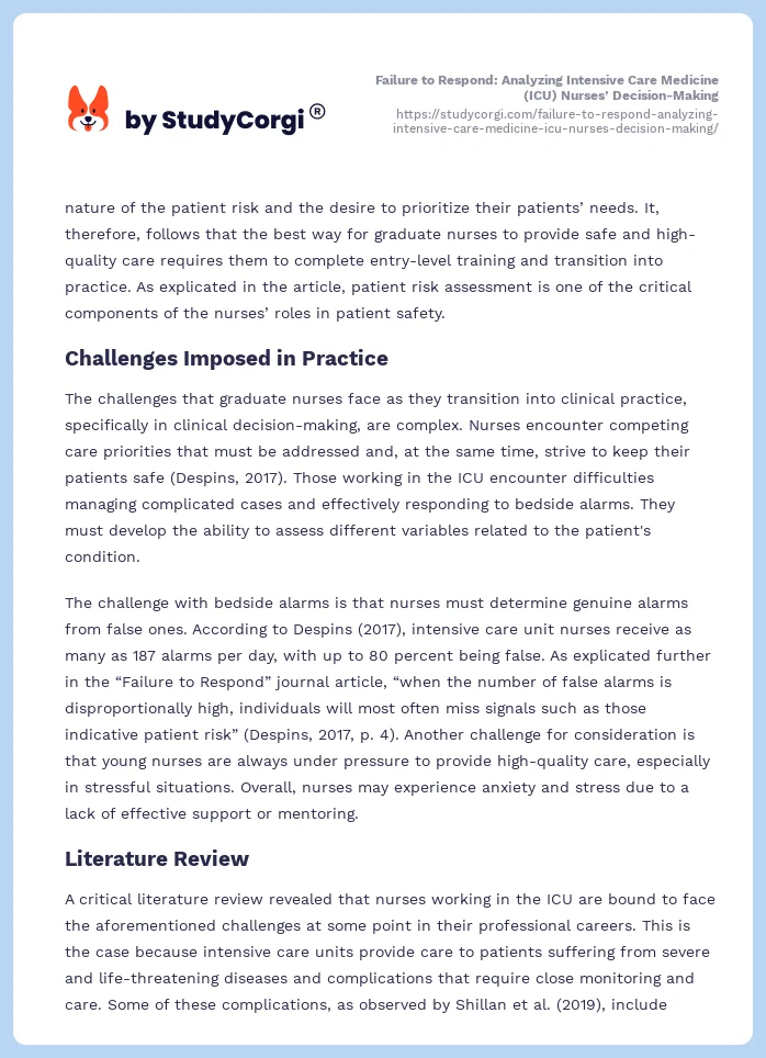 Failure to Respond: Analyzing Intensive Care Medicine (ICU) Nurses’ Decision-Making. Page 2