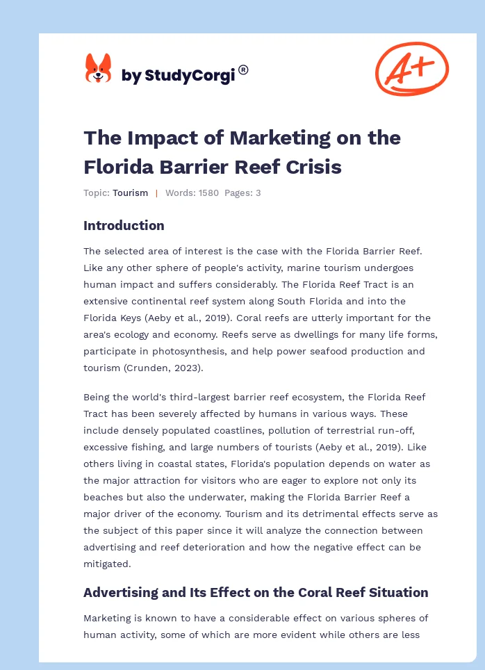 The Impact of Marketing on the Florida Barrier Reef Crisis. Page 1