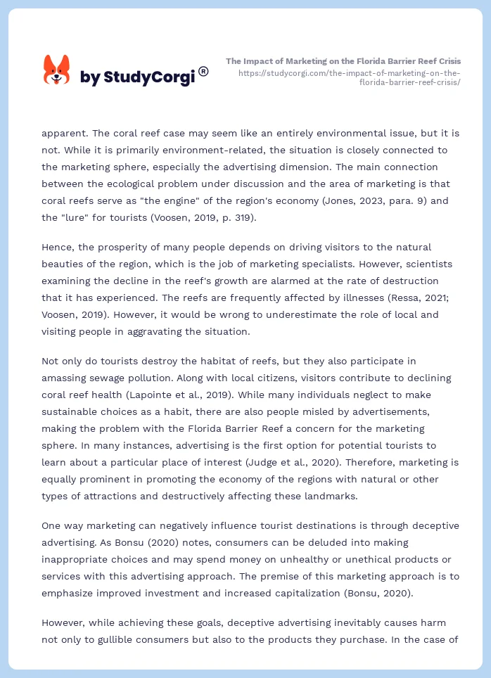The Impact of Marketing on the Florida Barrier Reef Crisis. Page 2