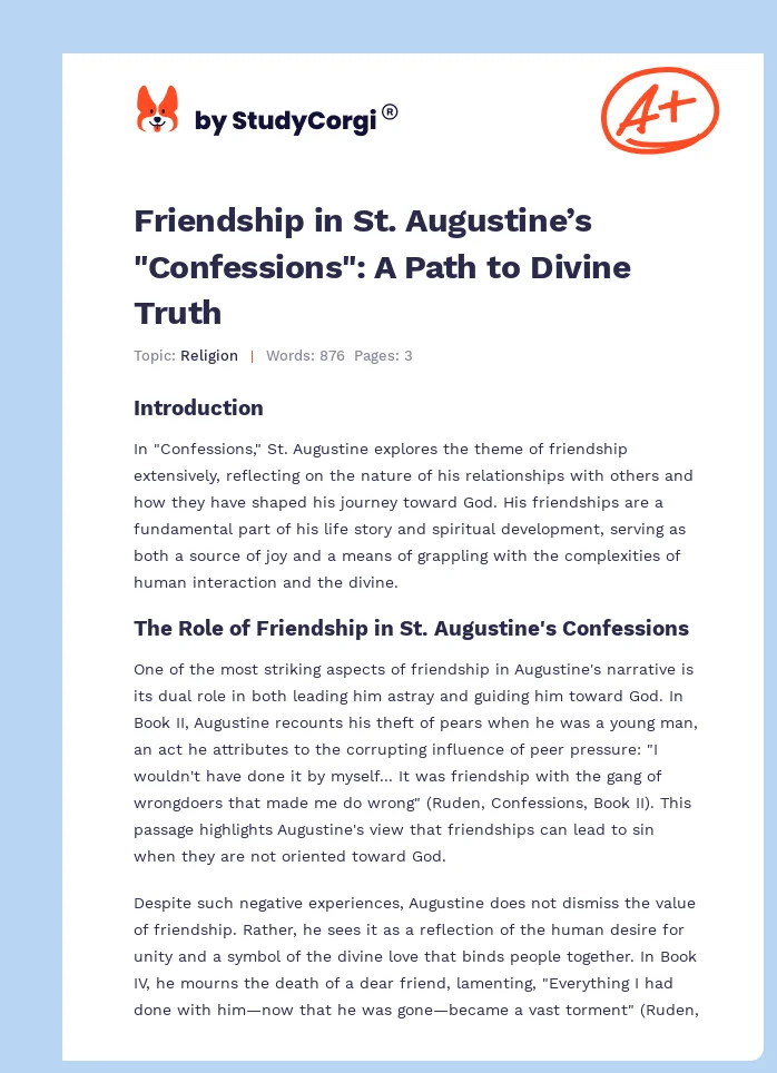 Friendship in St. Augustine’s "Confessions": A Path to Divine Truth. Page 1