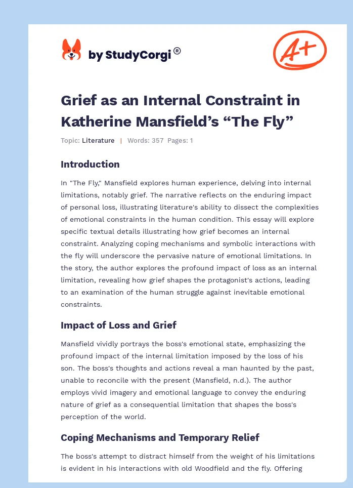 Grief as an Internal Constraint in Katherine Mansfield’s “The Fly”. Page 1