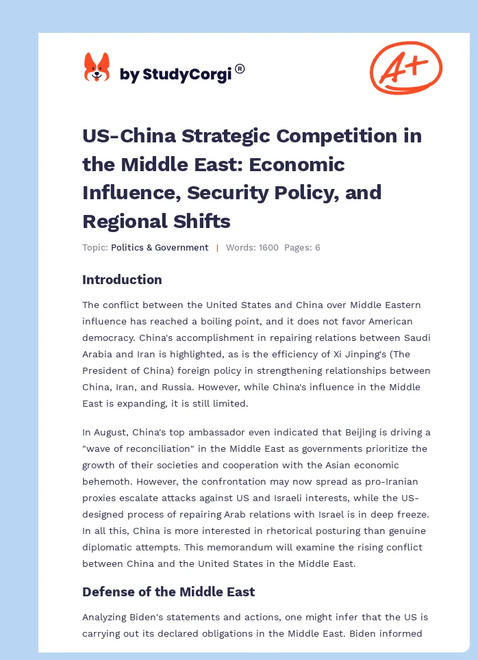 US-China Strategic Competition in the Middle East: Economic Influence, Security Policy, and Regional Shifts. Page 1