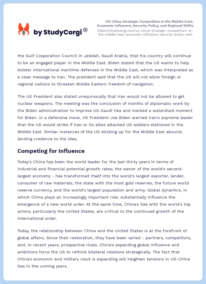US-China Strategic Competition in the Middle East: Economic Influence, Security Policy, and Regional Shifts. Page 2