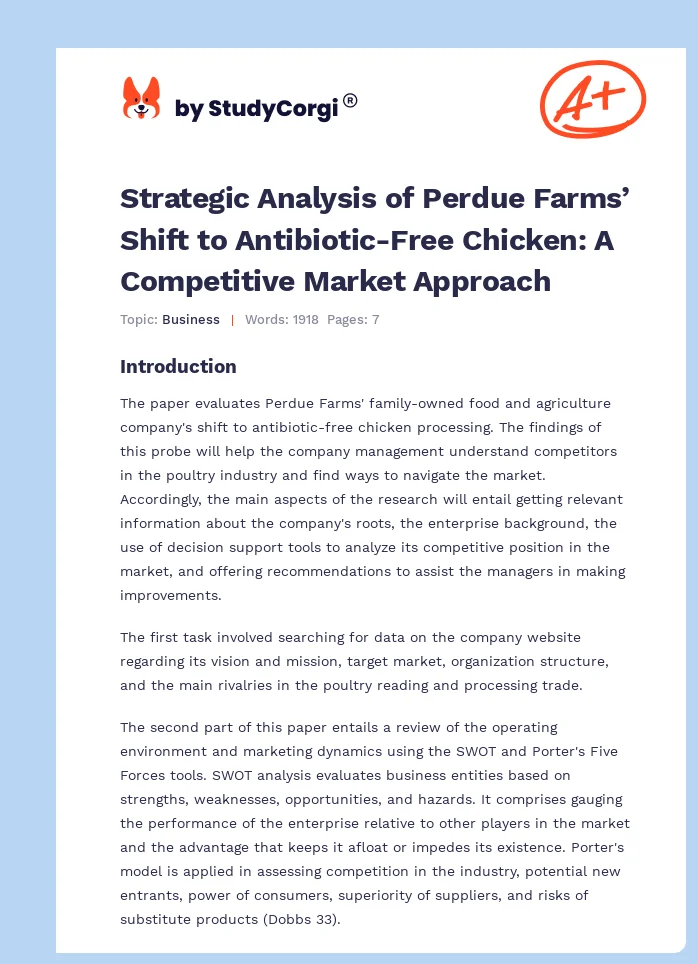 Strategic Analysis of Perdue Farms’ Shift to Antibiotic-Free Chicken: A Competitive Market Approach. Page 1