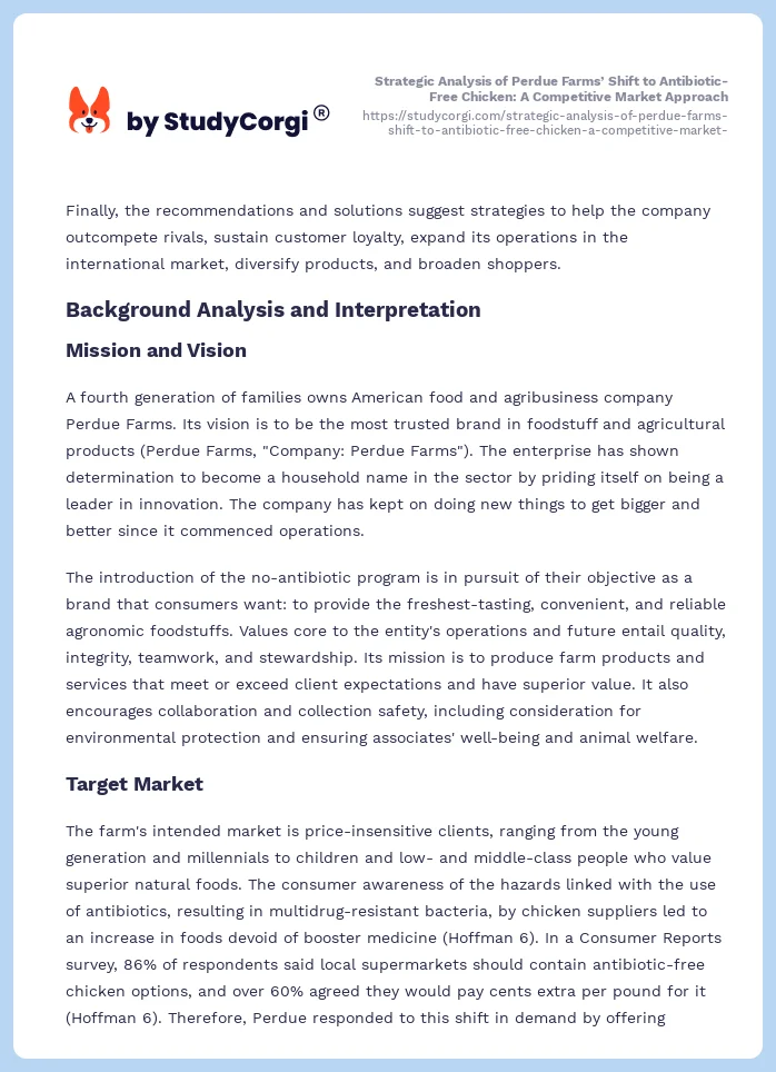 Strategic Analysis of Perdue Farms’ Shift to Antibiotic-Free Chicken: A Competitive Market Approach. Page 2