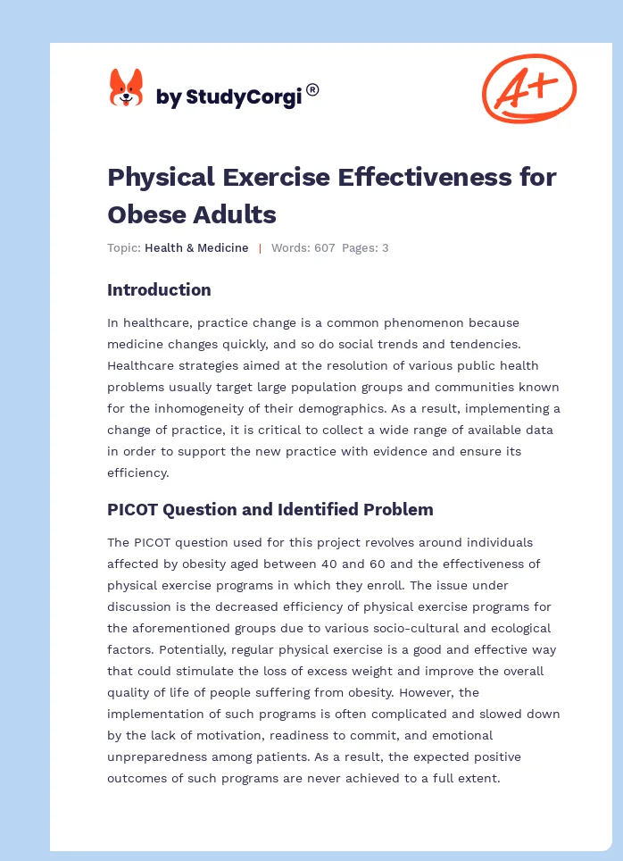 Physical Exercise Effectiveness for Obese Adults. Page 1