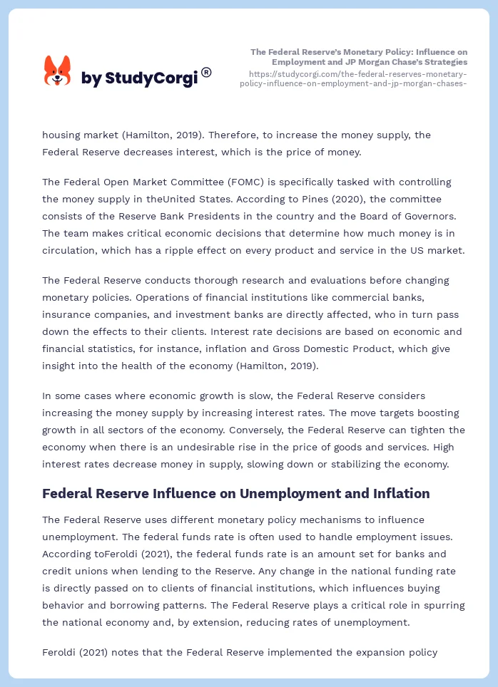 The Federal Reserve’s Monetary Policy: Influence on Employment and JP Morgan Chase’s Strategies. Page 2