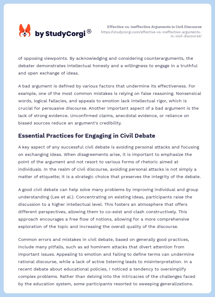 Effective vs. Ineffective Arguments in Civil Discourse. Page 2