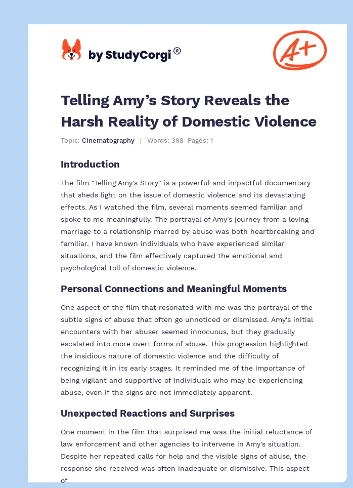 Telling Amy’s Story Reveals the Harsh Reality of Domestic Violence. Page 1