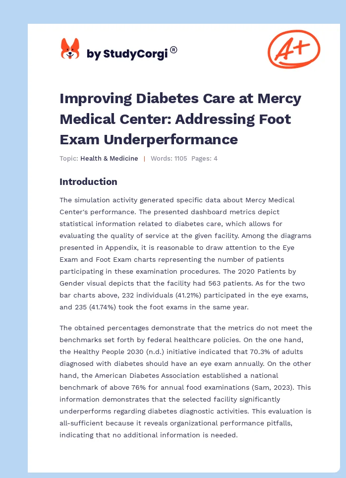 Improving Diabetes Care at Mercy Medical Center: Addressing Foot Exam Underperformance. Page 1
