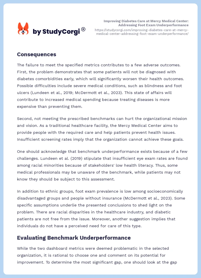 Improving Diabetes Care at Mercy Medical Center: Addressing Foot Exam Underperformance. Page 2