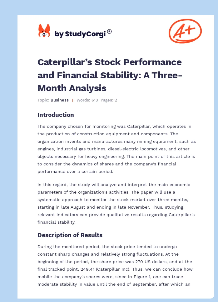 Caterpillar’s Stock Performance and Financial Stability: A Three-Month Analysis. Page 1